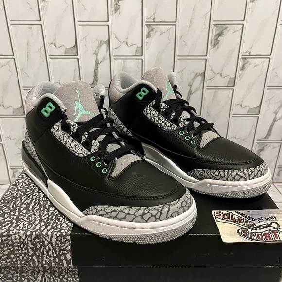New Nike Air Jordan 3 Retro Green Glow Black Cement 2024 Mens Size 14 - Picture 3 of 12